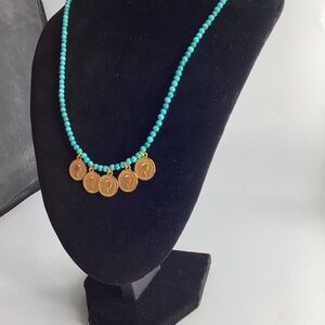 ✨ Mama Helen’s Handmade Copper Coin Necklace – Turquoise Beads, Layering Style ✨